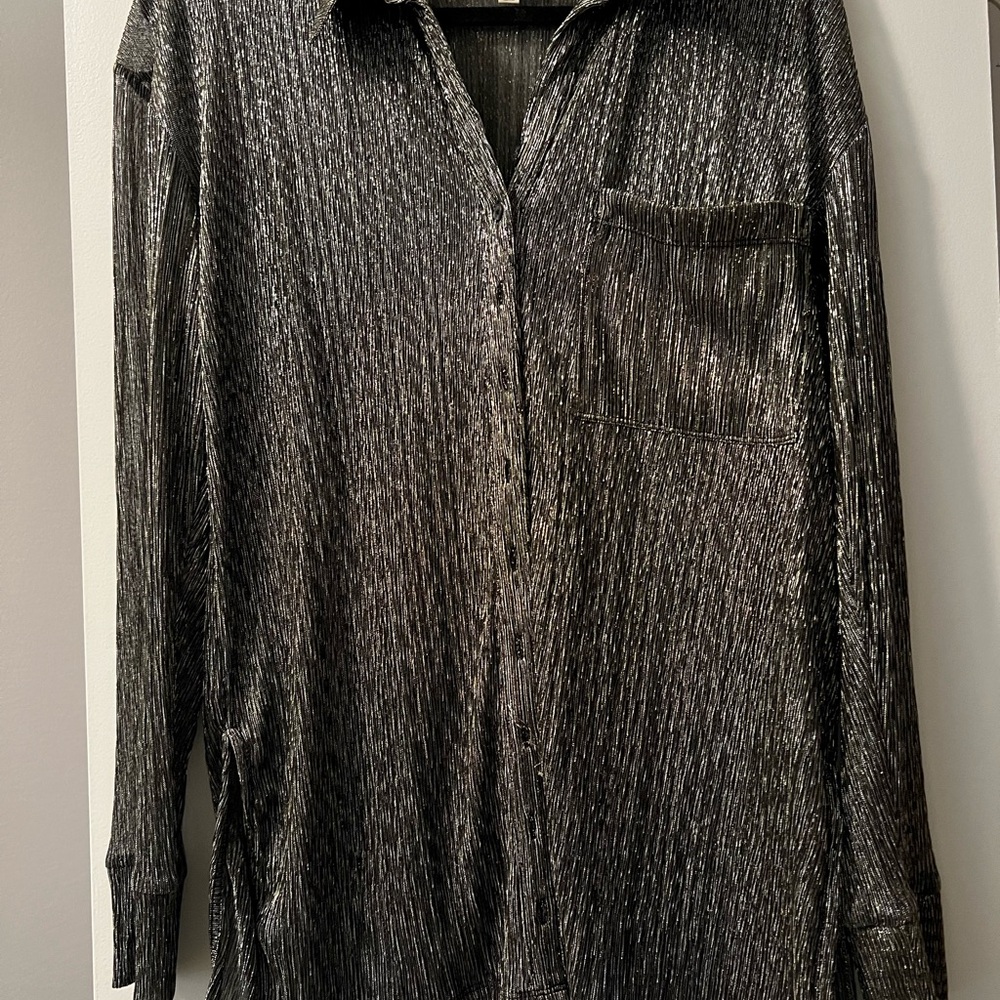 Metallic Button-Up Shirt